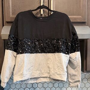 Andrew Marc Black and Gray Sequin Sweatshirt
